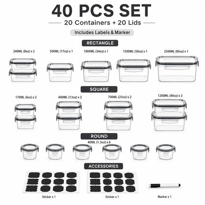 AISOON 40-Piece Rectangular Plastic Airtight Food Storage Containers Set (20 Containers + 20 Lids) - Leak-Proof, Reusable, Microwave & Dishwasher Safe for Lunch Packing, Packing Lunch for My Kid, Food Hacks