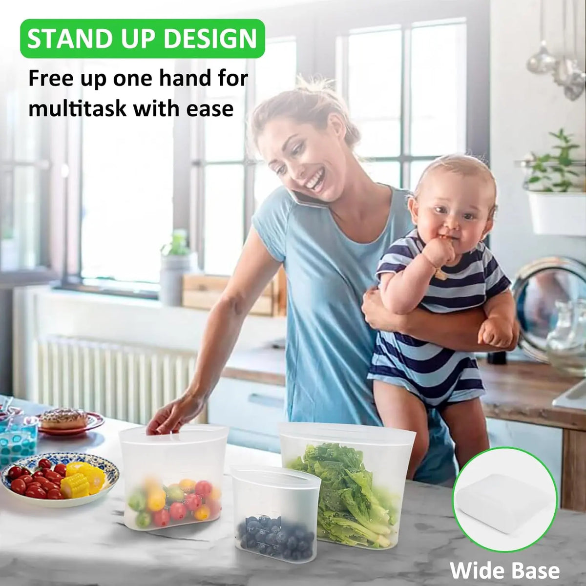 100% Platinum Silicone Reusable Storage Bags for Pet Supplies & Kitchen, 12-Pack Flexible Wide-Mouth Zip-Lock Containers, Stand-Up, Freezer-Microwave-Oven-Dishwasher Safe, 4M+4S+4XS, Crystal-Clear (Kids-Friendly)