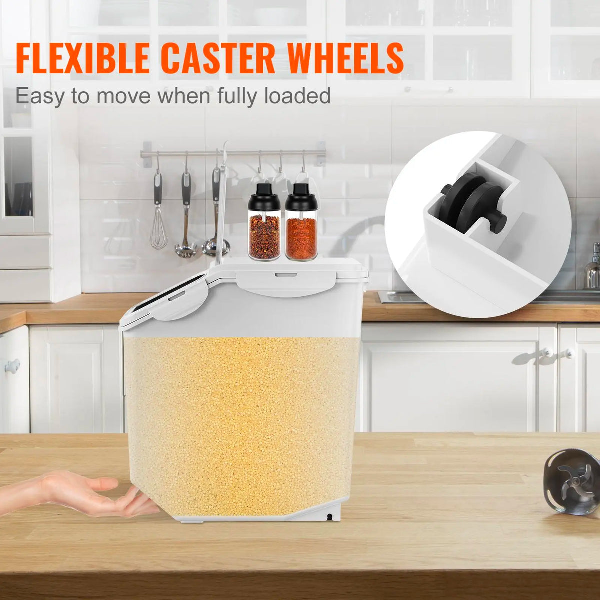 【Back to School】VEVOR Heavy Duty Stackable Plastic Food Storage Container, 15L-50L Dispenser Bin with Measuring Cups, Attachable Casters, Airtight Leakproof Lid, PP Material for Dog Pet Food, Kitchen Rice Cereal Flour, Heavy Duty Containers, Food Containe
