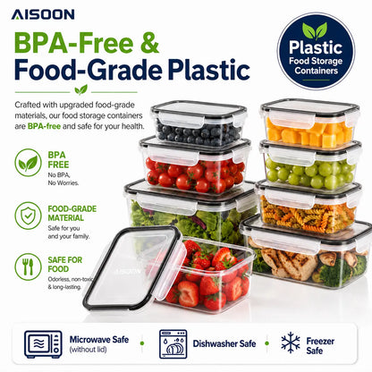 AISOON 40-Piece Rectangular Plastic Airtight Food Storage Containers Set (20 Containers + 20 Lids) - Leak-Proof, Reusable, Microwave & Dishwasher Safe for Lunch Packing, Packing Lunch for My Kid, Food Hacks