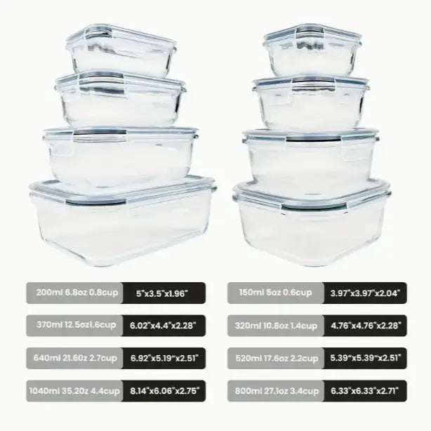 8-Pack Premium Multi-Size Glass Kitchen Storage Containers Set - Airtight BPA-Free Silicone Lids, Stain-Resistant, Easy-Clean, Stackable, Freshness-Maintaining - Microwave, Oven, Freezer, Dishwasher Safe for Meal Prep, Fridge Organization, Food Hacks,soho