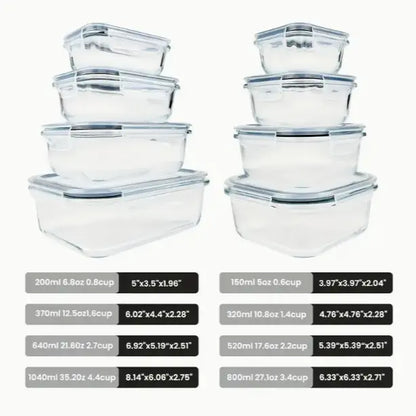 8-Pack Premium Multi-Size Glass Kitchen Storage Containers Set - Airtight BPA-Free Silicone Lids, Stain-Resistant, Easy-Clean, Stackable, Freshness-Maintaining - Microwave, Oven, Freezer, Dishwasher Safe for Meal Prep, Fridge Organization, Food Hacks,soho