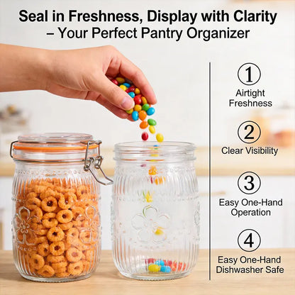 32oz Wide Mouth Thick Sturdy Retro Transparent Glass Mason Jar - Airtight Leakproof Flexible Rubber Cover with Metal Accents, Kitchen Preserving Container for Pickling, Food Storage, Kitchen Utensils & Gadgets,sohochic