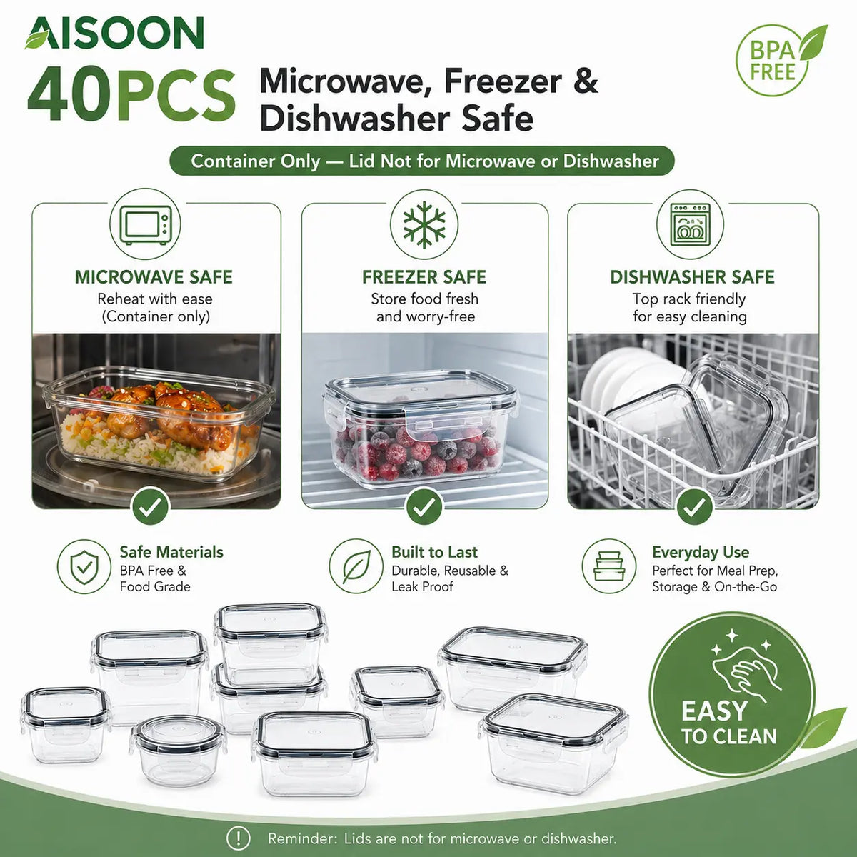 AISOON 40 PCS Extra Large 85oz Silicone Airtight Food Storage Containers Set (20 Containers + 20 Lids) - Square, Round, Rectangular, Nestable Shapes, Leakproof, Reusable, Microwave & Dishwasher Safe, Labels & Pen for Fridge Organization, Home Meal Prep