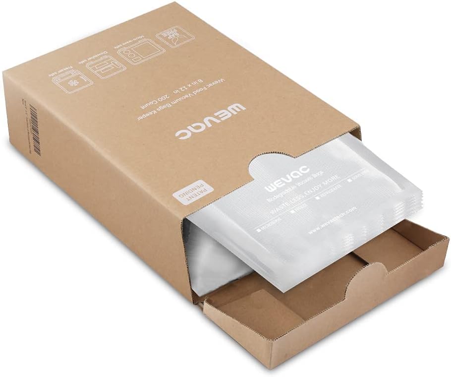 Wevac 8"x12" Vacuum Sealer Bags for Food, 200 Precut Quart Bags, Keeper Box