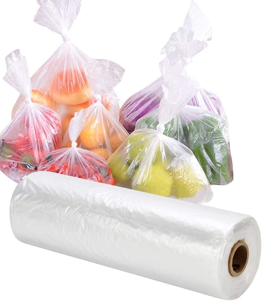 RyhamPaper Food Storage Bags, 1 Roll 12 x 16 Plastic Produce Bag on a Roll Fruits, Vegetable, Bread, Food Storage Clear Bags, 350 Bags