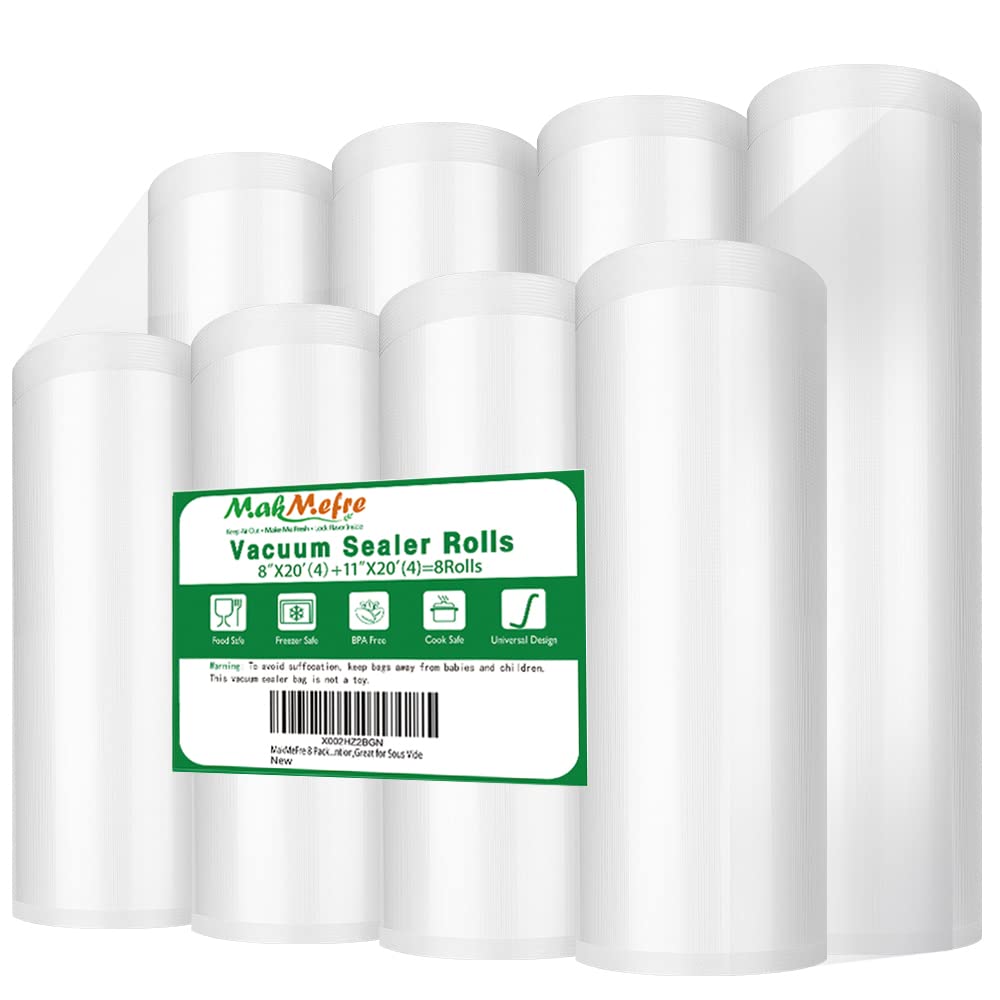 MakMeFre 6RL Vacuum Sealer Bags Rolls 8"x20'(3)+11"x20'(3) for Food Storage