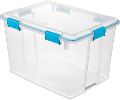 Sterilite 80 Qt Gasket Box, Stackable Storage Bin with Latching Lid and Tight Seal, Plastic Container to Organize Basement, Clear Base and Lid, 1-Pack