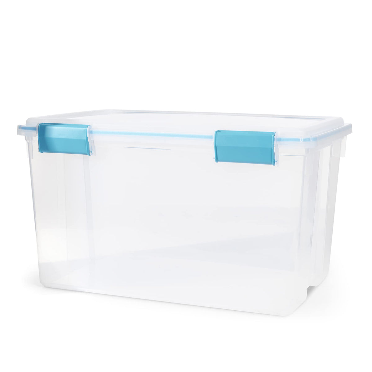 Sterilite 80 Qt Gasket Box, Stackable Storage Bin with Latching Lid and Tight Seal, Plastic Container to Organize Basement, Clear Base and Lid, 1-Pack