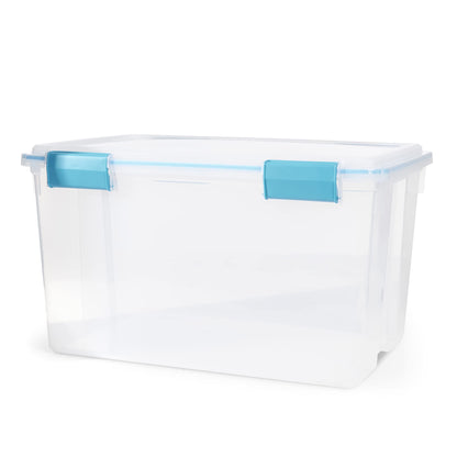 Sterilite 80 Qt Gasket Box, Stackable Storage Bin with Latching Lid and Tight Seal, Plastic Container to Organize Basement, Clear Base and Lid, 1-Pack