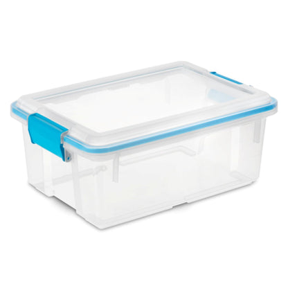 Sterilite 80 Qt Gasket Box, Stackable Storage Bin with Latching Lid and Tight Seal, Plastic Container to Organize Basement, Clear Base and Lid, 1-Pack