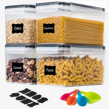 Airtight Food Storage Containers Set - 4-Piece 3.2L Plastic Kitchen Containers with Airtight Seal, Leak-Proof Lids, Reusable Organizer for Spaghetti Pasta, Storage Organization to Organize Kitchen Pantry, Prevent Contamination,sohochic