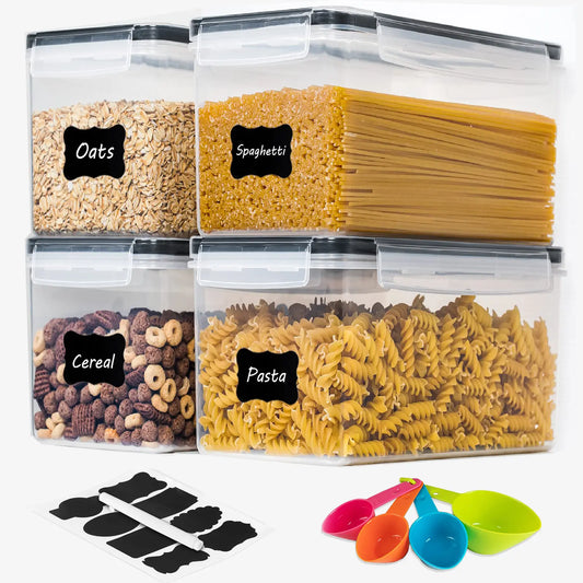 Airtight Food Storage Containers Set - 4-Piece 3.2L Plastic Kitchen Containers with Airtight Seal, Leak-Proof Lids, Reusable Organizer for Spaghetti Pasta, Storage Organization to Organize Kitchen Pantry, Prevent Contamination,sohochic