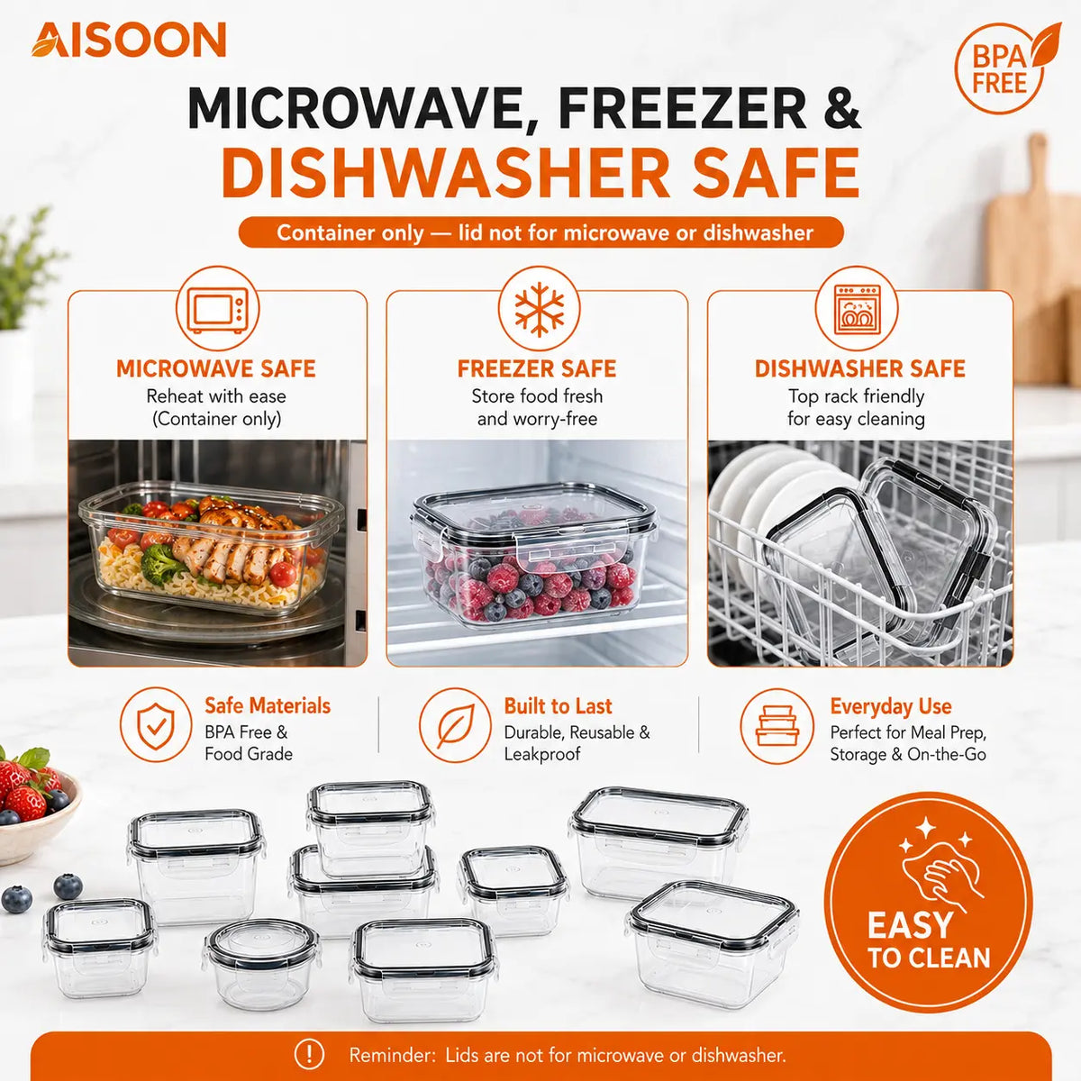 AISOON Airtight Food Storage Kit (50 Pcs/25 Pack), Kitchen Gadgets Meal Prep Containers, Reusable Leak-Proof Stackable BPA-Free Transparent Plastic Snack Boxes with Silicone Lids, Stackable Fridge Organizer