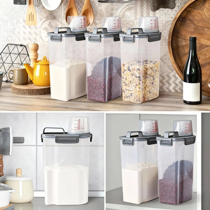 4-Pack Functional Airtight BPA-Free Plastic Rice Storage Canisters with Handles & Measuring Cups, Kitchen Gadgets Pantry Storage Containers for Flour, Beans, Dry Foods