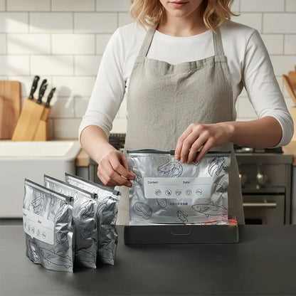 【TikTokShopBlackFriday】New reusable upgraded thickened upright aluminum foil sealing storage bags, with labels and zipper locks, suitable for washable kitchen items like vegetables, fruits, and meat, perfect for Thanksgiving, Christmas, and New Year gifts