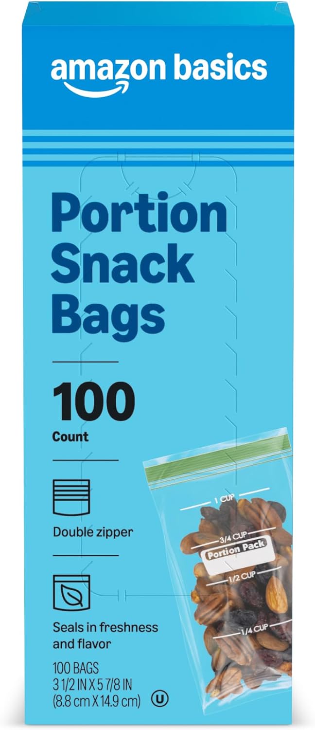 Amazon Basics Reclosable Food Storage Snack Bags, 300 Count
