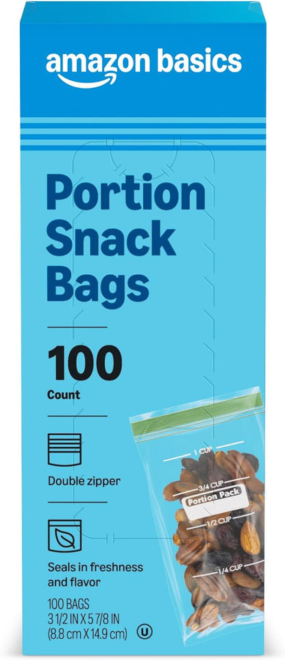 Amazon Basics Reclosable Food Storage Snack Bags, 300 Count