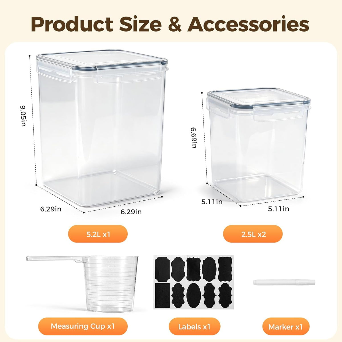 3-Pack Airtight Food Storage Containers, BPA-Free Stackable Cereal