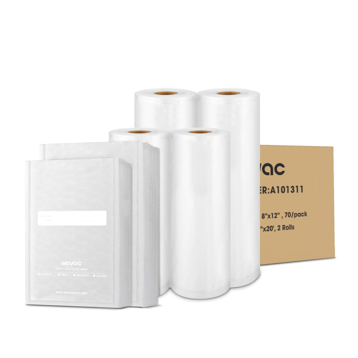 Wevac 8"x12" Vacuum Sealer Bags for Food, 200 Precut Quart Bags, Keeper Box