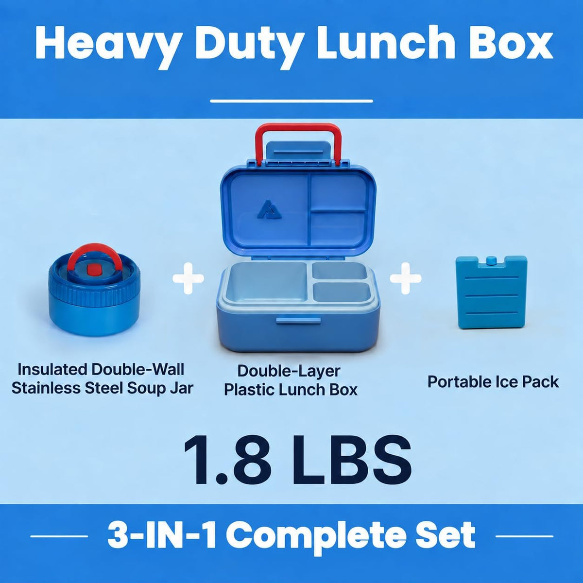 Bento Lunch Box 1283ML/ 43 oz with 391 ML/ 13 oz Food Jar, Ice Pack