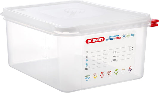 Araven Airtight Container, Food Pan with Lid for Storage in Kitchen and Restaurant, 1/2 GN 6" Deep, 1 Count, Clear