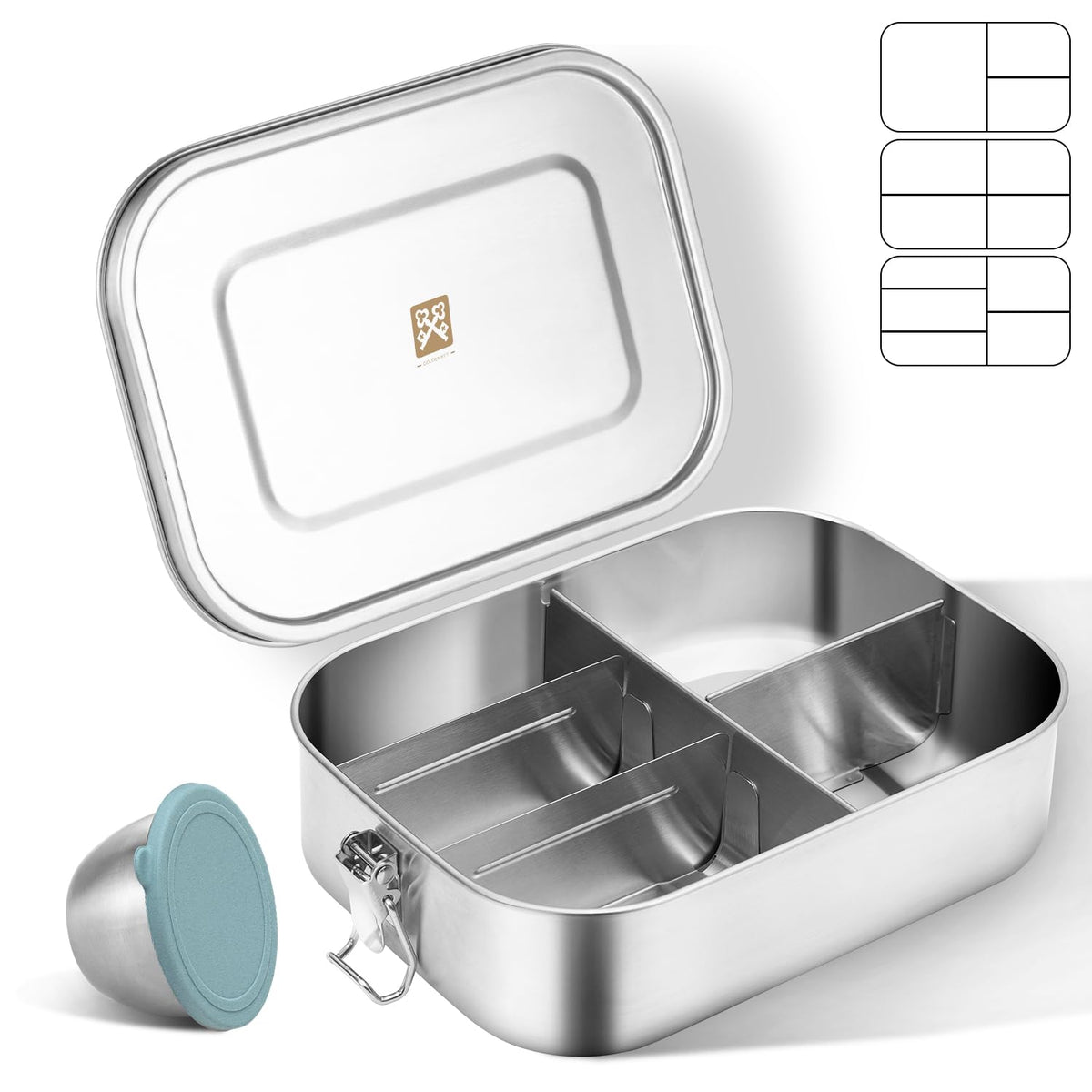 GOLDEN KEY 47QZ Stainless Steel Bento Box with 5 Compartments,1400ml Large & Thickened Metal Lunch Box for Kids or Adults,Eco-friendly Leak-Proof Container with Lockable Clips
