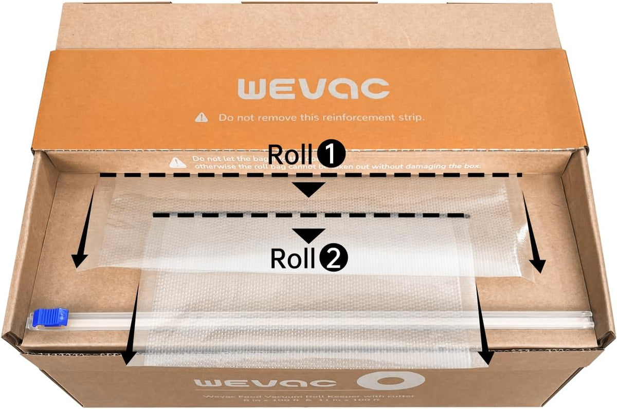 Wevac Vacuum Sealer Bags for Food, 8"x100' & 11"x100' Rolls with Cutter Box