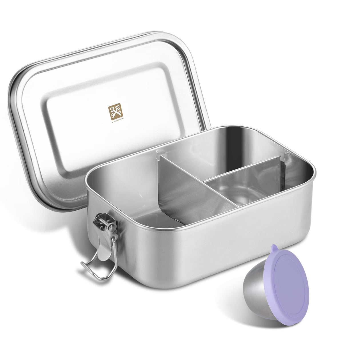 GOLDEN KEY 47QZ Stainless Steel Bento Box with 5 Compartments,1400ml Large & Thickened Metal Lunch Box for Kids or Adults,Eco-friendly Leak-Proof Container with Lockable Clips