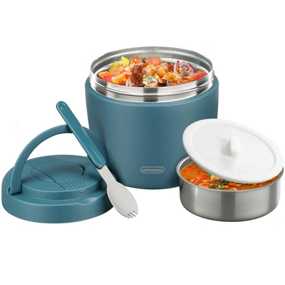 wiwens Thermo Food Jar for Hot Food 32OZ Soup Thermo Lunch Containers Wide Mouth Vacuum Insulated Stainless Steel Leakproof Bento Box with Spoon (Black)