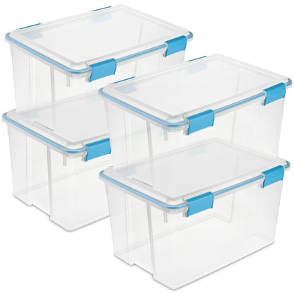 Sterilite 80 Qt Gasket Box, Stackable Storage Bin with Latching Lid and Tight Seal, Plastic Container to Organize Basement, Clear Base and Lid, 1-Pack