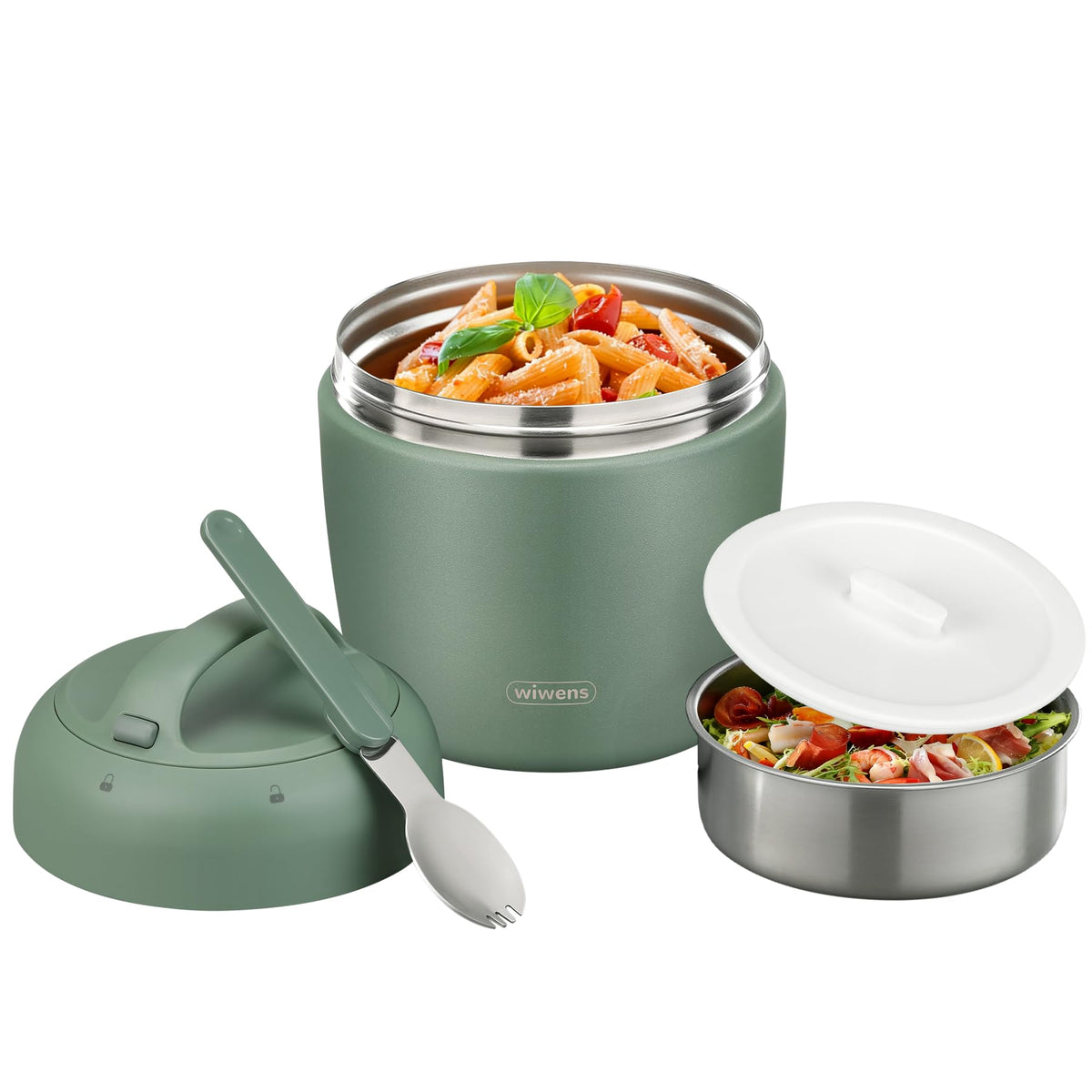 wiwens Thermo Food Jar for Hot Food 32OZ Soup Thermo Lunch Containers Wide Mouth Vacuum Insulated Stainless Steel Leakproof Bento Box with Spoon (Black)