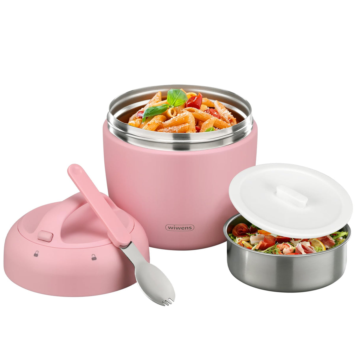 wiwens Thermo Food Jar for Hot Food 32OZ Soup Thermo Lunch Containers Wide Mouth Vacuum Insulated Stainless Steel Leakproof Bento Box with Spoon (Black)