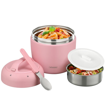 wiwens Thermo Food Jar for Hot Food 32OZ Soup Thermo Lunch Containers Wide Mouth Vacuum Insulated Stainless Steel Leakproof Bento Box with Spoon (Black)
