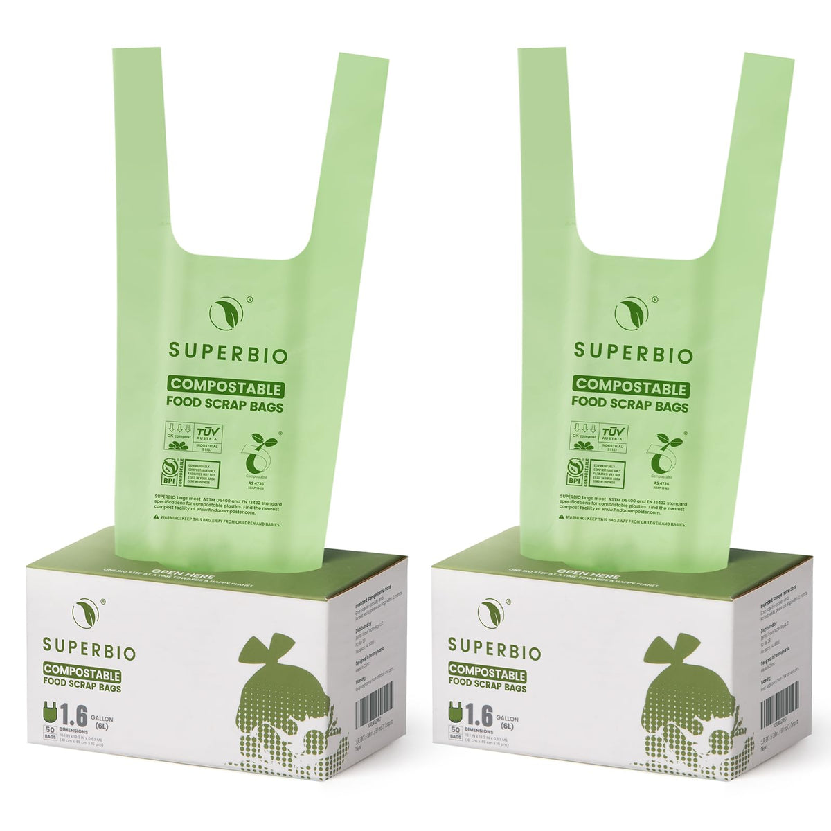 SUPERBIO 1.6 Gallon Compostable Food Scrap Bags For Counter Top Bin