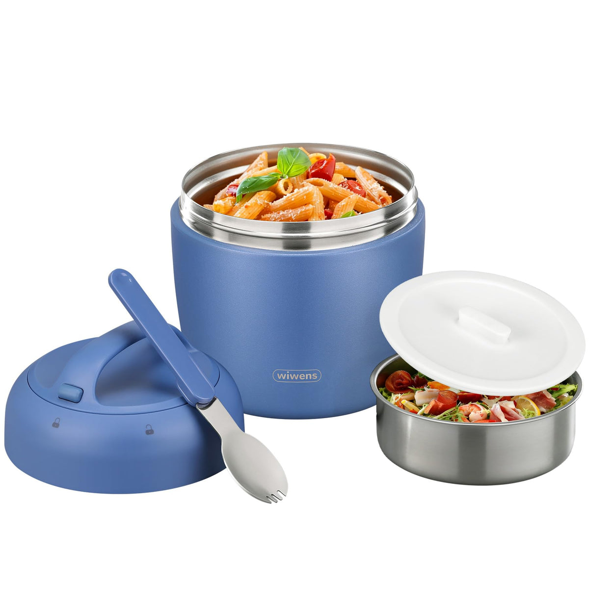 wiwens Thermo Food Jar for Hot Food 32OZ Soup Thermo Lunch Containers Wide Mouth Vacuum Insulated Stainless Steel Leakproof Bento Box with Spoon (Black)