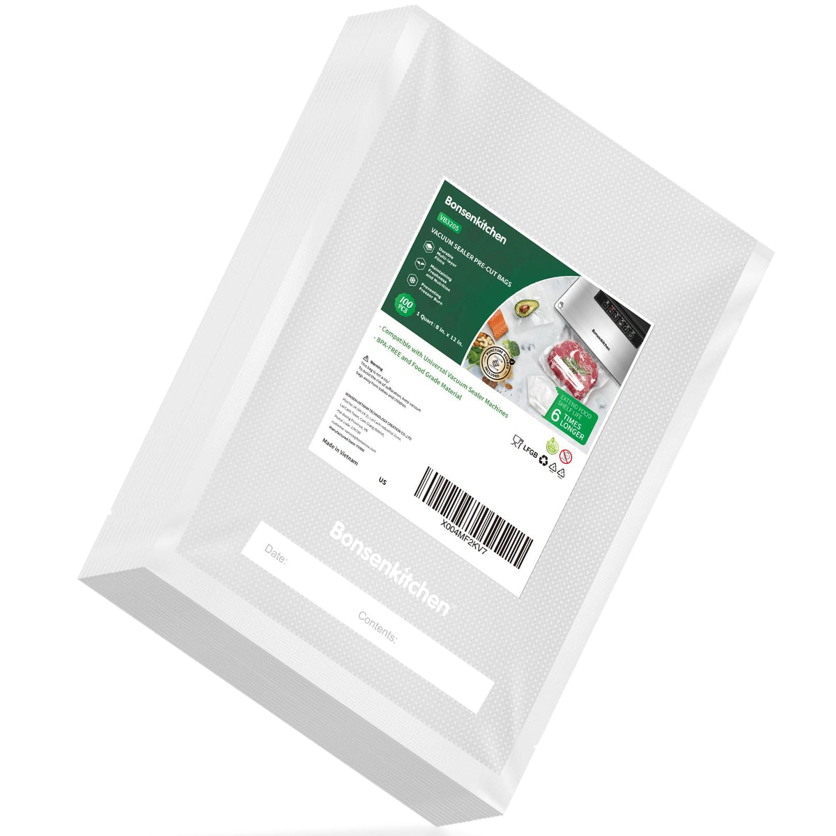 Bonsenkitchen Precut Vacuum Food Sealer Bags 100 Pint 6" x 10", BPA Free