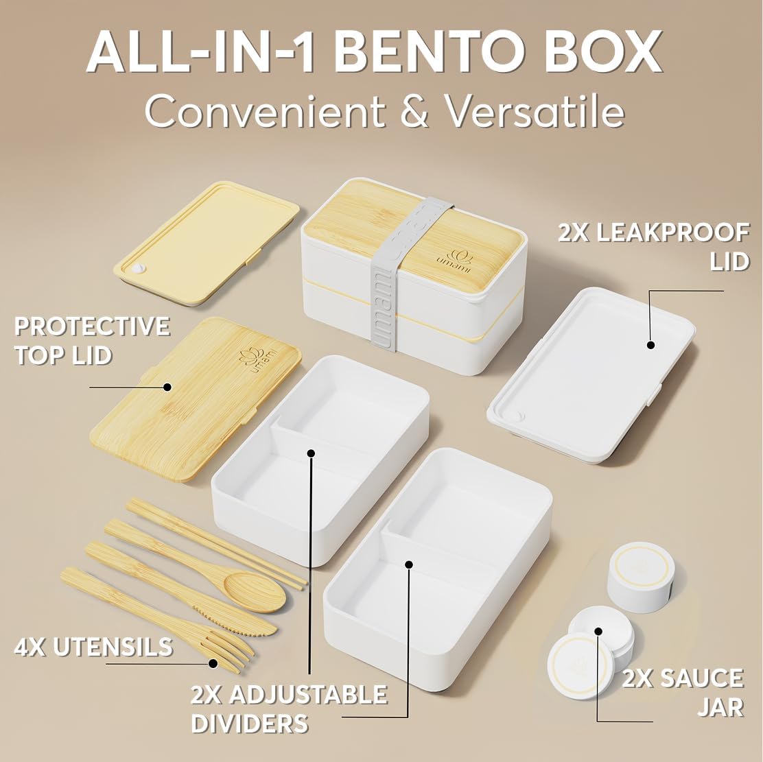 Umami Bento Box Adult, Leakproof, All-in-1 Lunch Containers for Adults