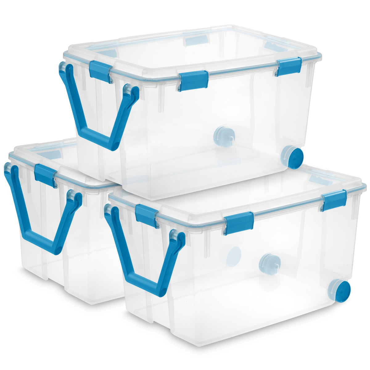 Sterilite 80 Qt Gasket Box, Stackable Storage Bin with Latching Lid and Tight Seal, Plastic Container to Organize Basement, Clear Base and Lid, 1-Pack