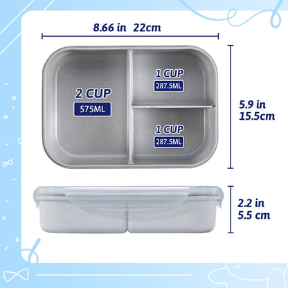 MISS BIG® Bento Lunch Box for Kids, 1150ml, 3 Compartments, Gray