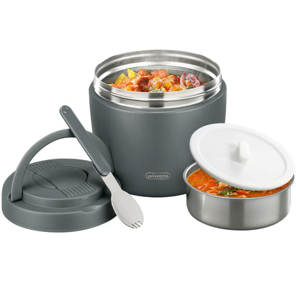 wiwens Thermo Food Jar for Hot Food 32OZ Soup Thermo Lunch Containers Wide Mouth Vacuum Insulated Stainless Steel Leakproof Bento Box with Spoon (Black)