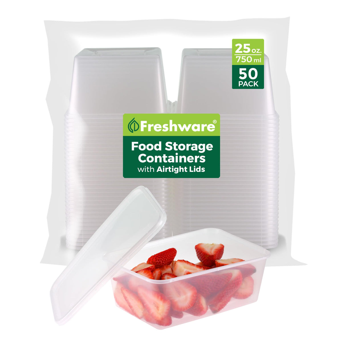 Freshware Food Storage Containers [50 Set] 16 oz Plastic Deli Containers with Lids, Slime, Soup, Meal Prep Containers | BPA Free | Stackable | Leakproof | Microwave/Dishwasher/Freezer Safe