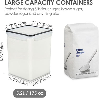 Vtopmart 5.2L Flour Sugar Storage Containers, 4 PCS, Black