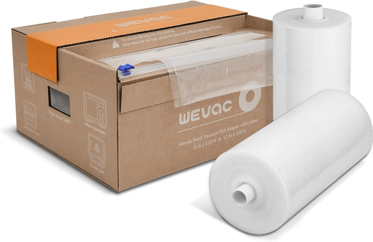 Wevac Vacuum Sealer Bags for Food, 8"x100' & 11"x100' Rolls with Cutter Box