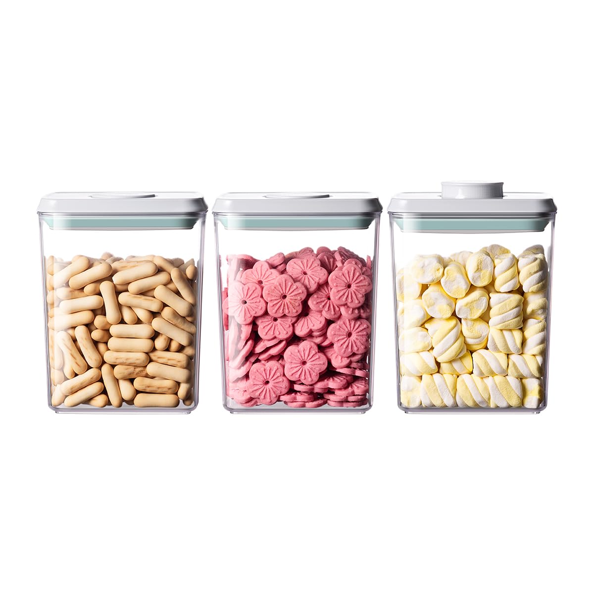 Airtight Food Storage Containers,1.3Qt 3Pcs Pop Food Containers with Lids, Stackable One Button Opening Kitchen Pantry Organizers and Storage, BPA-Free Food Containers Set for Snacks Candy Spices