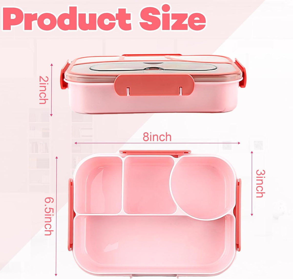 Bento Box for Adults,4 Compartments Lunch Box, Snack Containers Reusable Lunch Containers Drop-Proof, Dishwasher Safe & Made with BPA-Free Materials, Pink