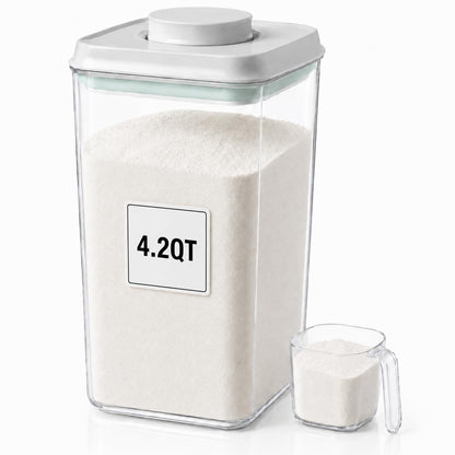 POP Airtight Flour-Rice Food-Storage Container - 4L/4.2Qt Jar with Lid and 3.3Oz Scoop | BPA-Free | Can Hold 5lb of Flour or 5lb of Rice | Stackable and Durable
