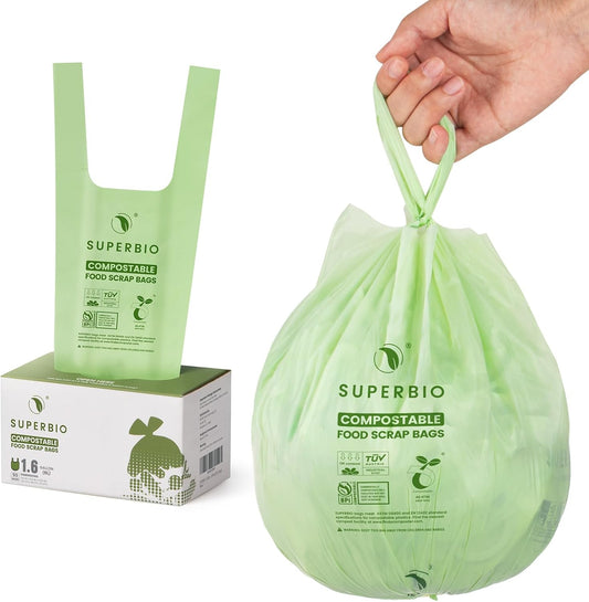 SUPERBIO 1.6 Gallon Compostable Food Scrap Bags For Counter Top Bin