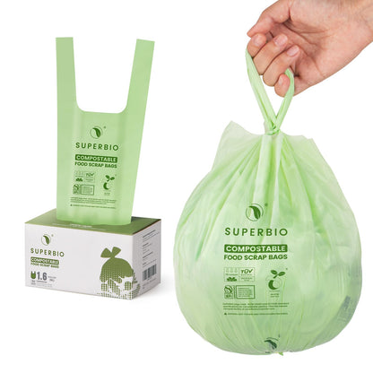 SUPERBIO 1.6 Gallon Compostable Food Scrap Bags For Counter Top Bin
