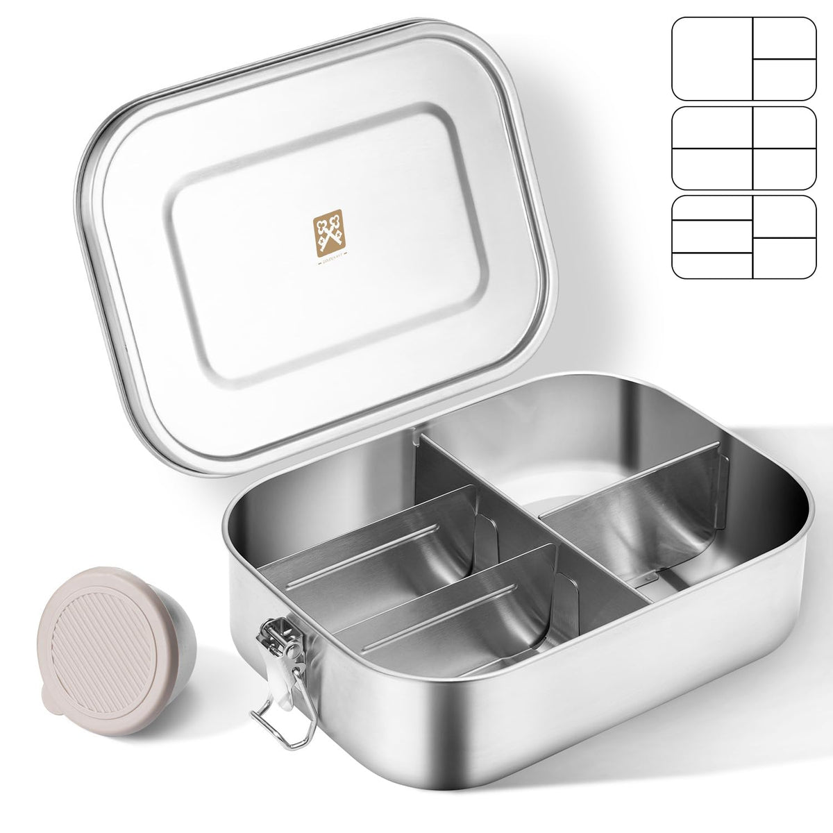GOLDEN KEY 47QZ Stainless Steel Bento Box with 5 Compartments,1400ml Large & Thickened Metal Lunch Box for Kids or Adults,Eco-friendly Leak-Proof Container with Lockable Clips